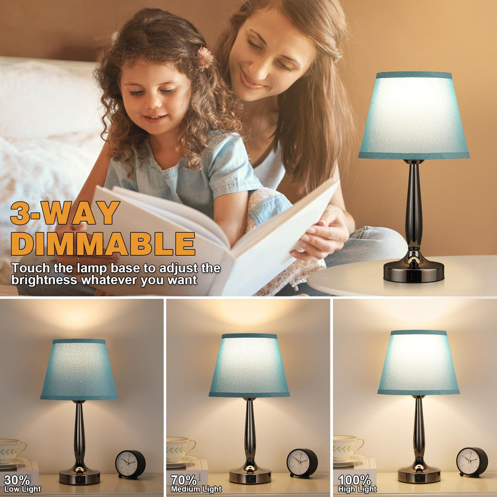 Touch Bedside Lamp with USB C Port, 3 Way Dimmable Turquoise Blue U8994