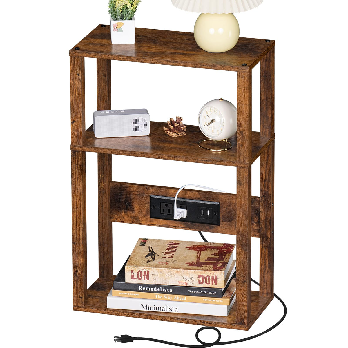 3-Tier Narrow Bedside Table with Charging Station V878705