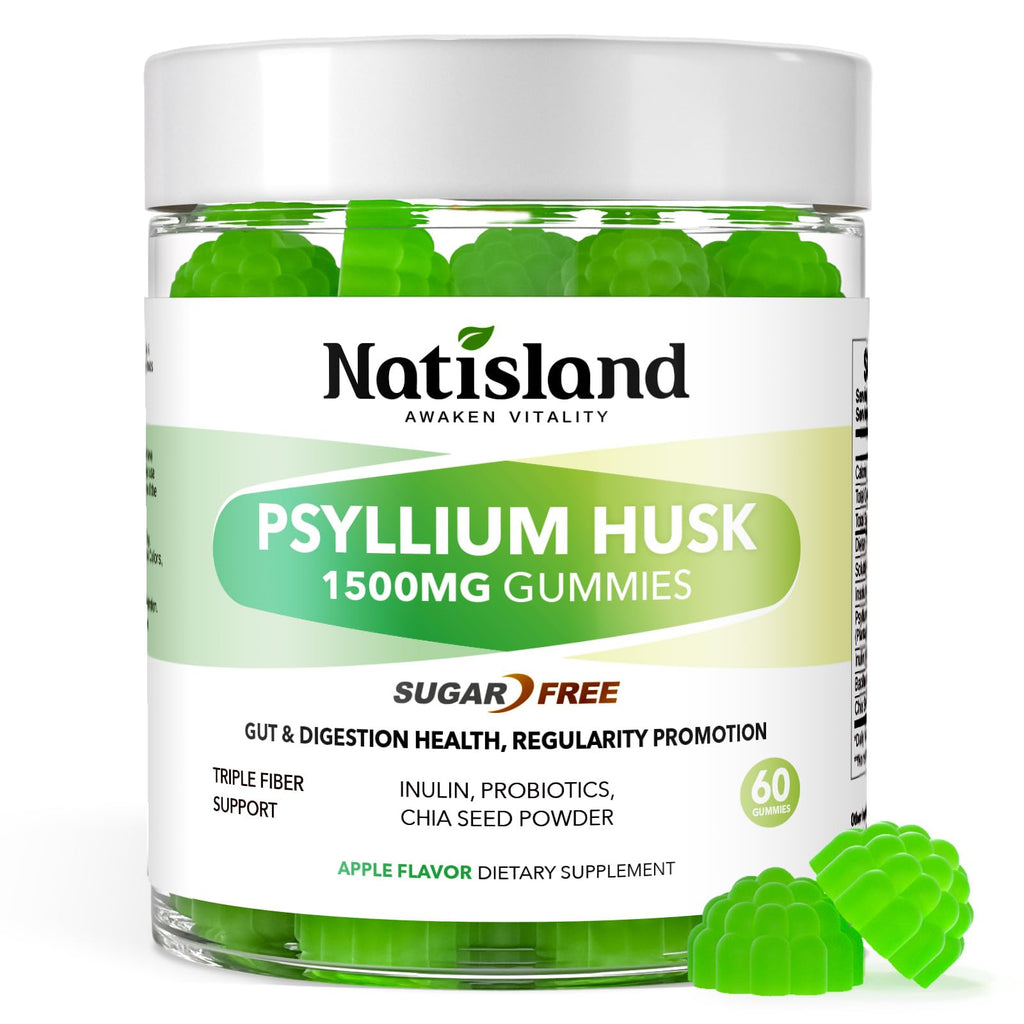 1500mg Psyllium Husk Fiber Gummies with Probiotics, Inulin, Chia Seed, Sugar Free, 60 Chewable J1491