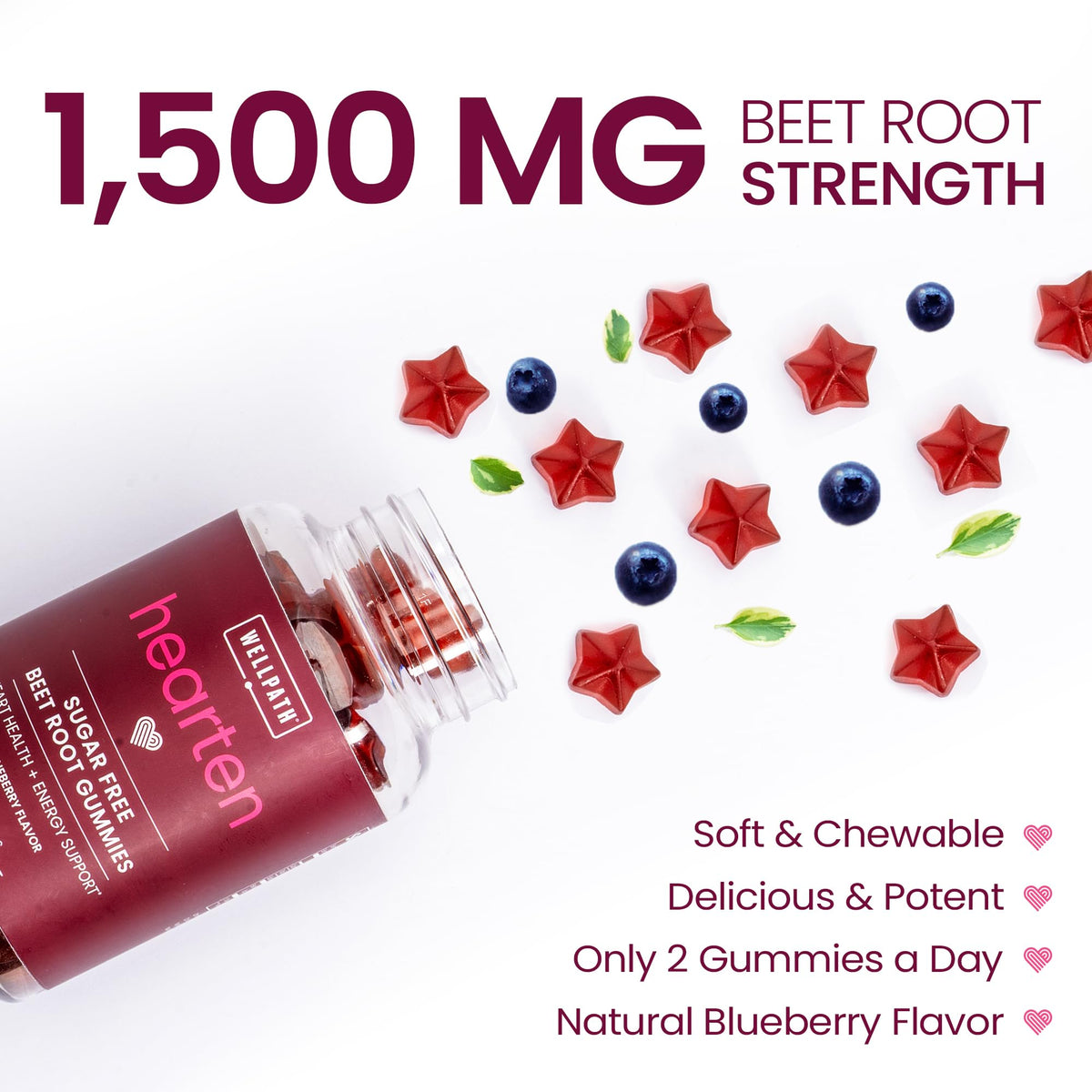 Sugar Free 1500 Mg Blueberry Flavor Beet Root Gummies 60 Ct N73365