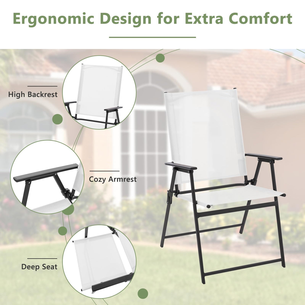 White Set of 2 Folding Patio Chairs with Metal Frame I182