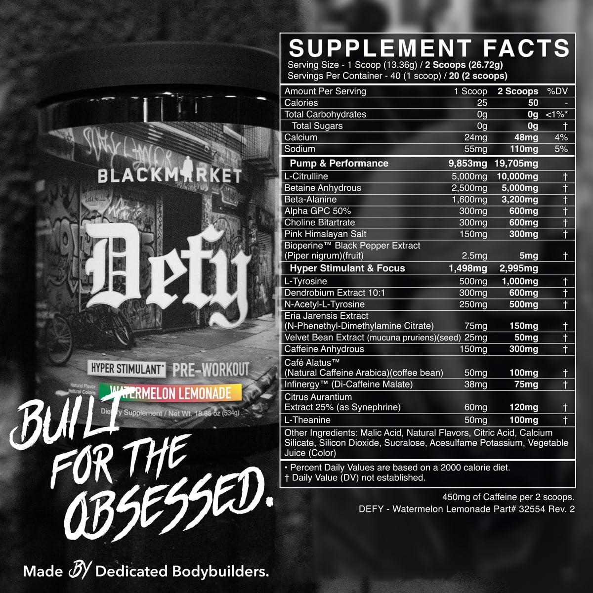 High-Stimulant Pre-Workout Powder Watermelon Lemonade 40 Servings E90738