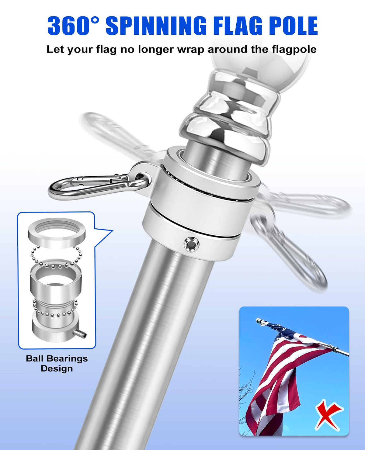 T304 Stainless Steel Flag Pole N52582