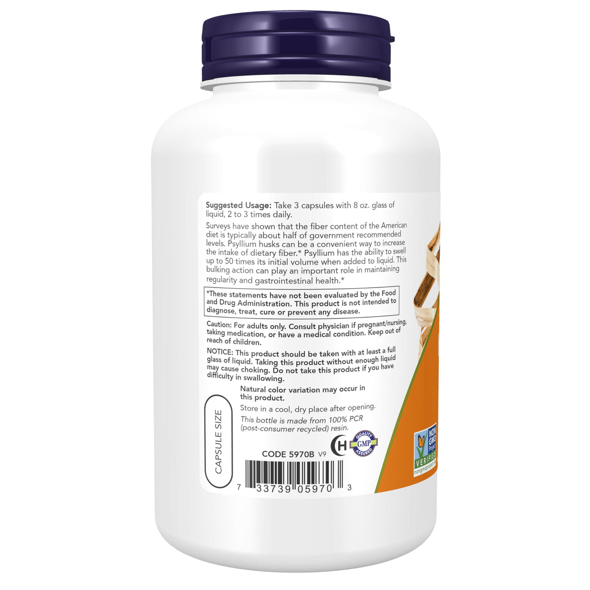 Psyllium Husk Caps 500mg 200 Veg Caps Z737