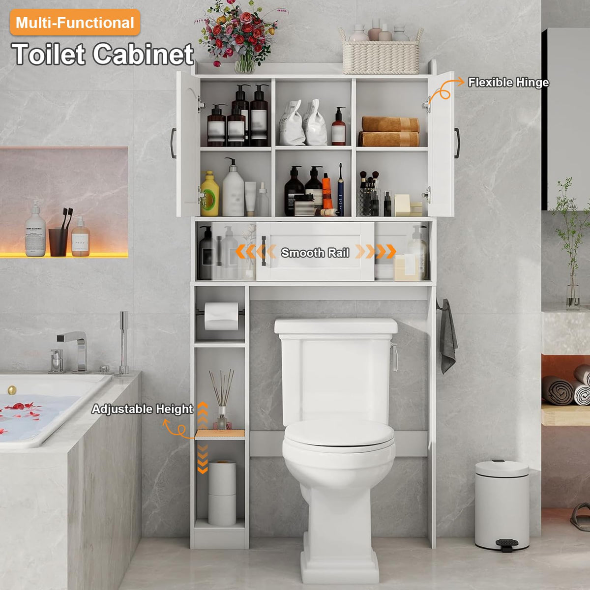 Over The Toilet Cabinet with 2 Barn Doors & Sliding Door, White Z1229