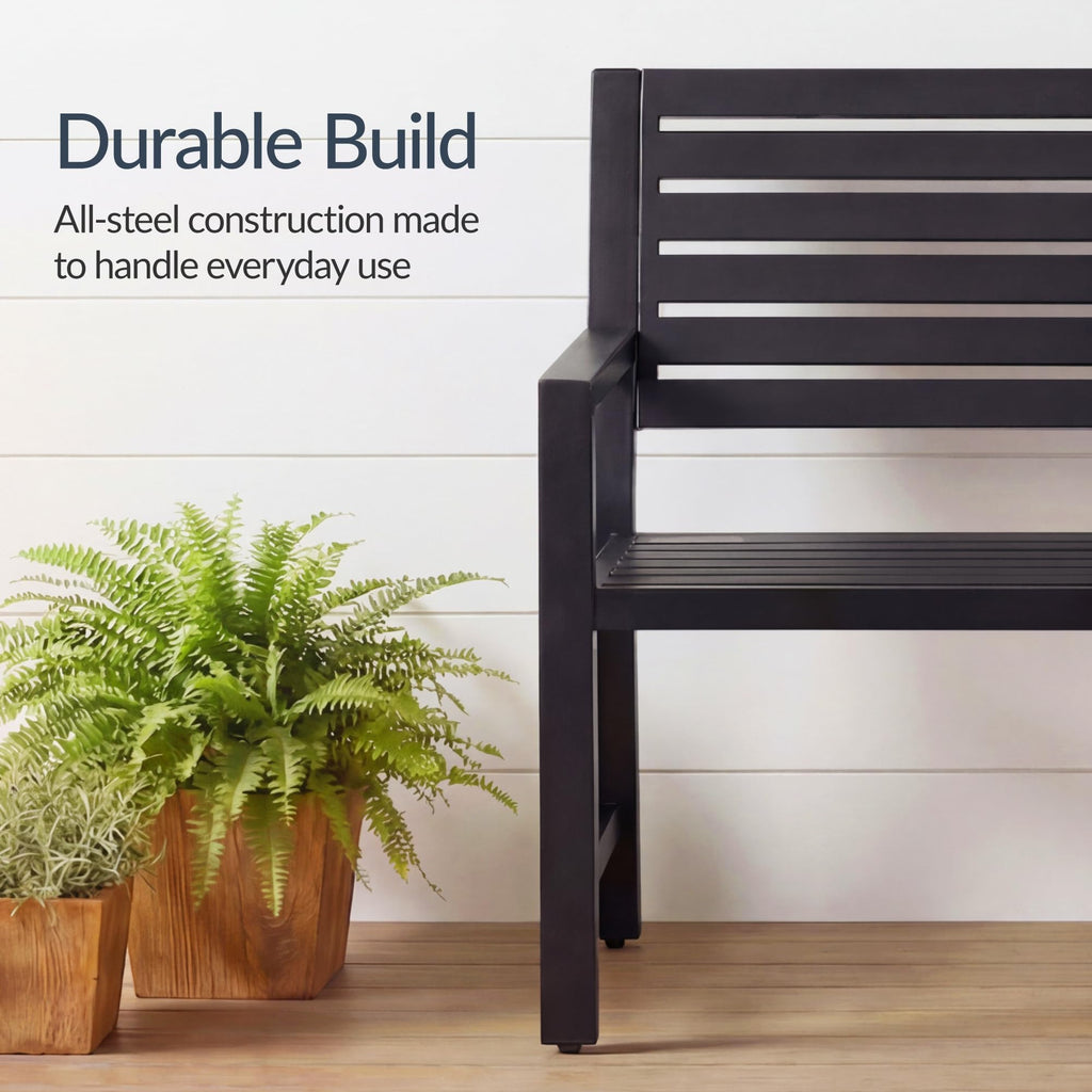 Heavy Duty Steel Outdoor Bench with Armrests M534