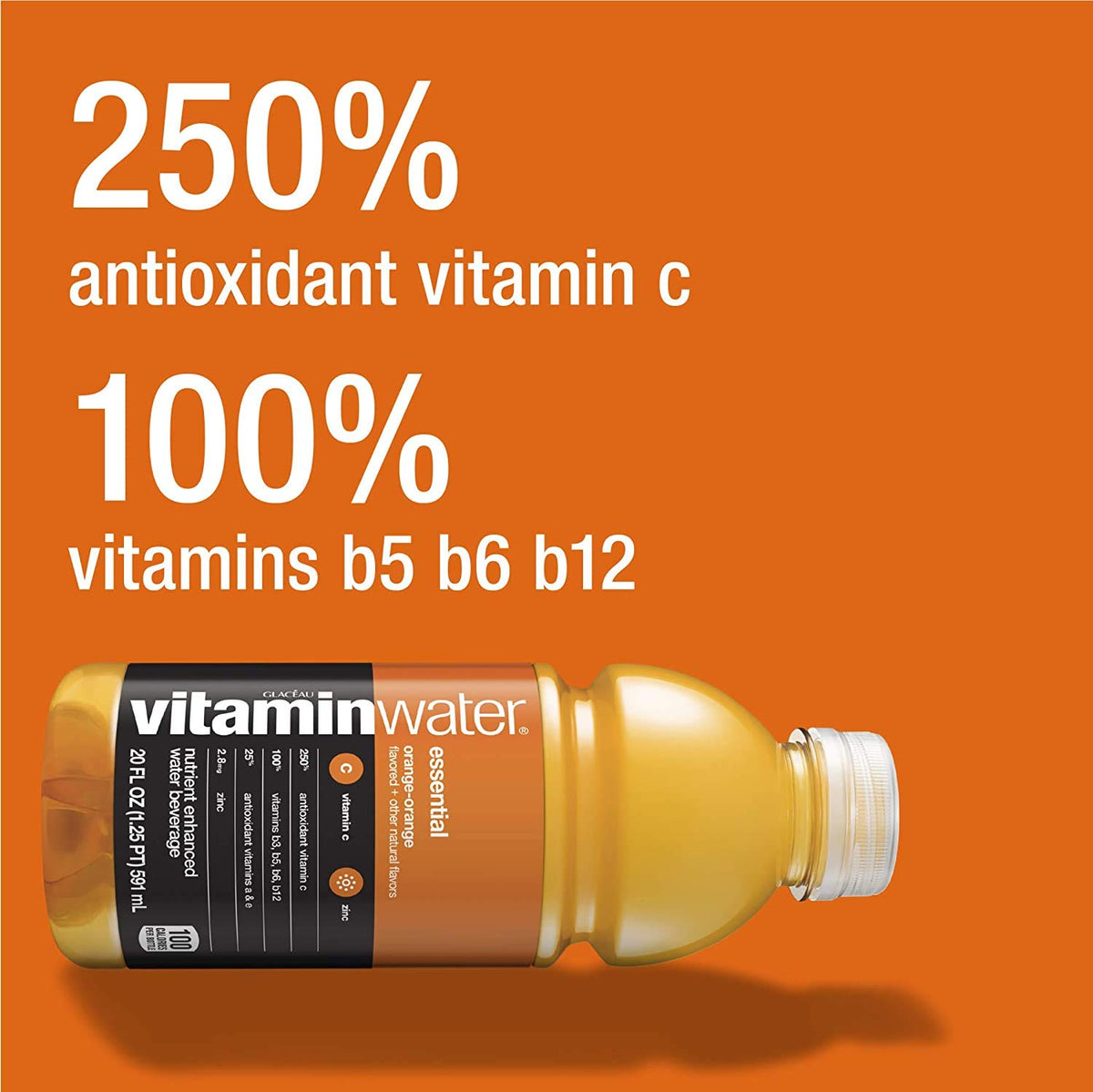 Orange Electrolyte Enhanced Bottled Water with Vitamins, 20-Ounce (Pack of 6) G772945