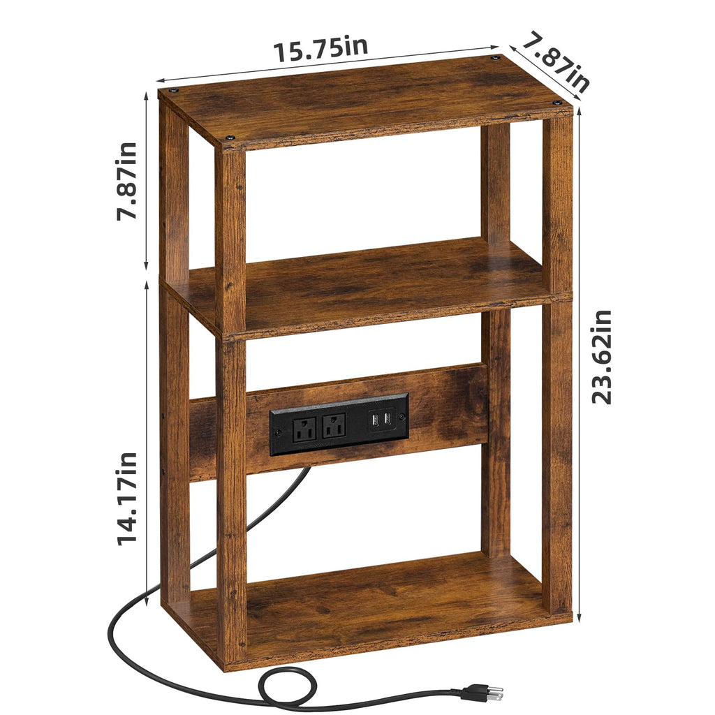 3-Tier Narrow Bedside Table with Charging Station V878705
