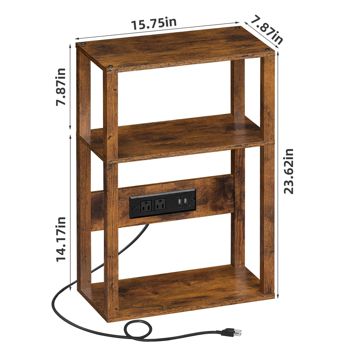 3-Tier Narrow Bedside Table with Charging Station V878705
