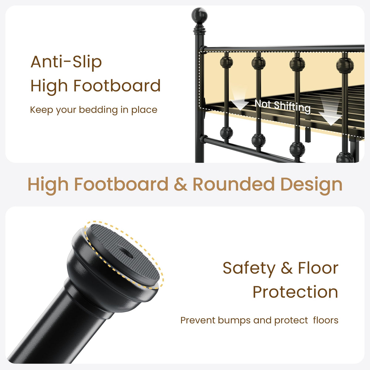 Queen Metal Bed Frame with Victorian Headboard and Footboard Black C619