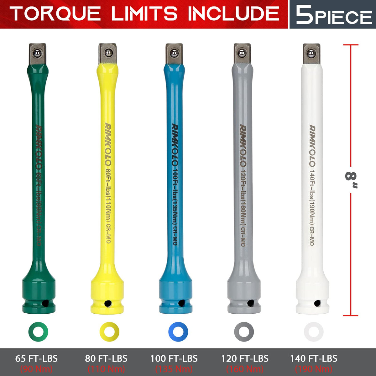 1/2" Drive 5-Piece Impact Torque Limiting Extension Bar Set F1637