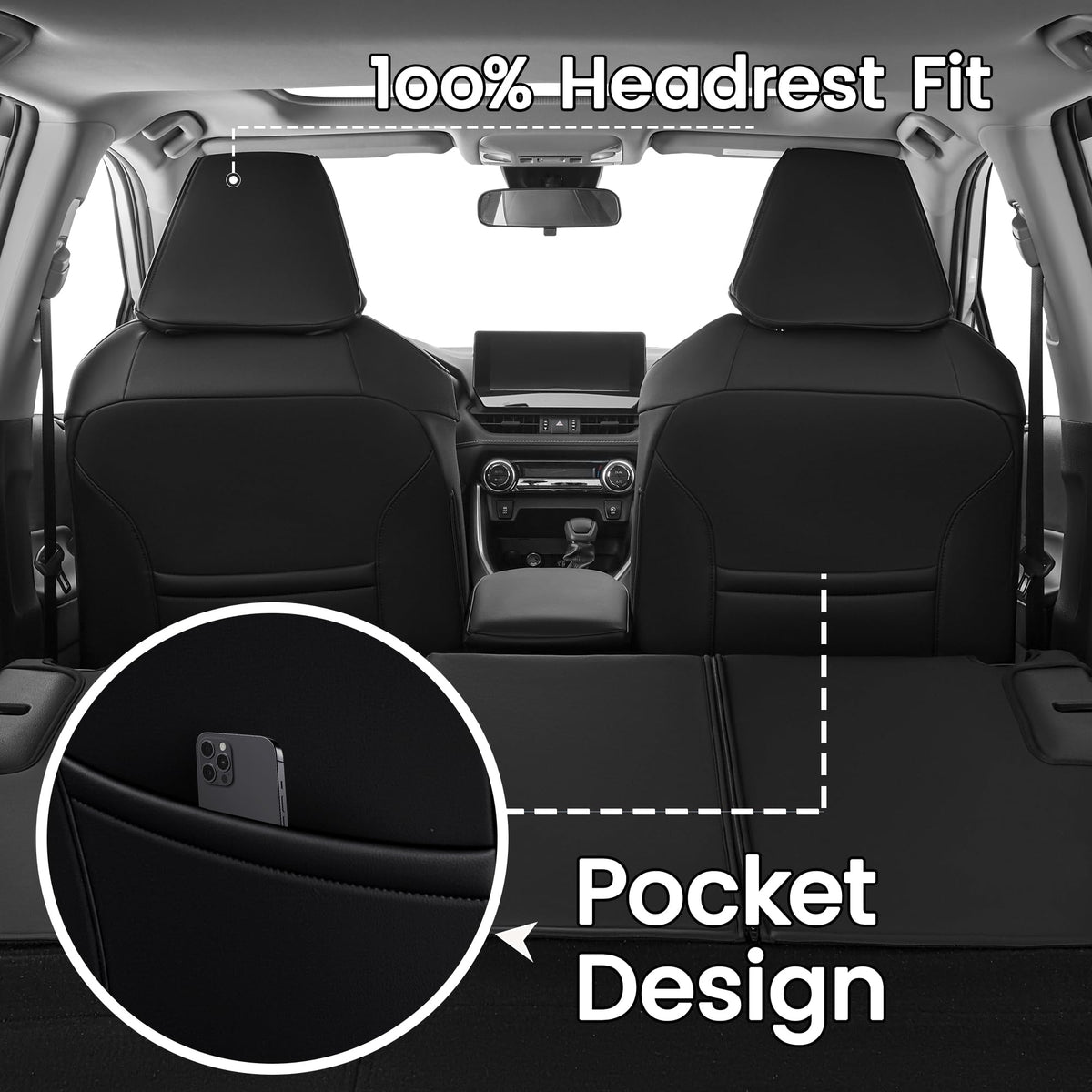 Black Leather 5 Seats Car Seat Covers Set C6723