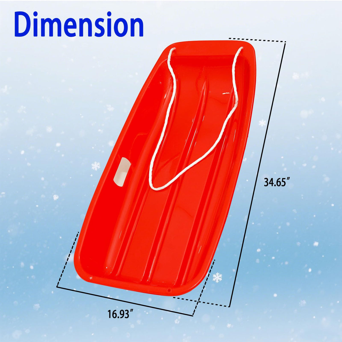 Plastic Toboggan Snow Sled with Pull Rope & Handles 35 Inch Q258