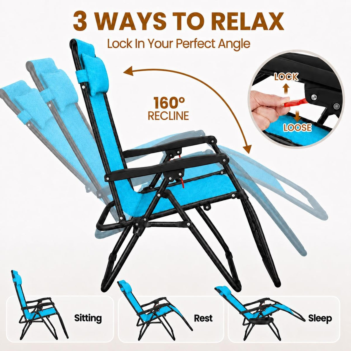 Light Blue Set of 2 Adjustable Zero Gravity Recliners Y12071