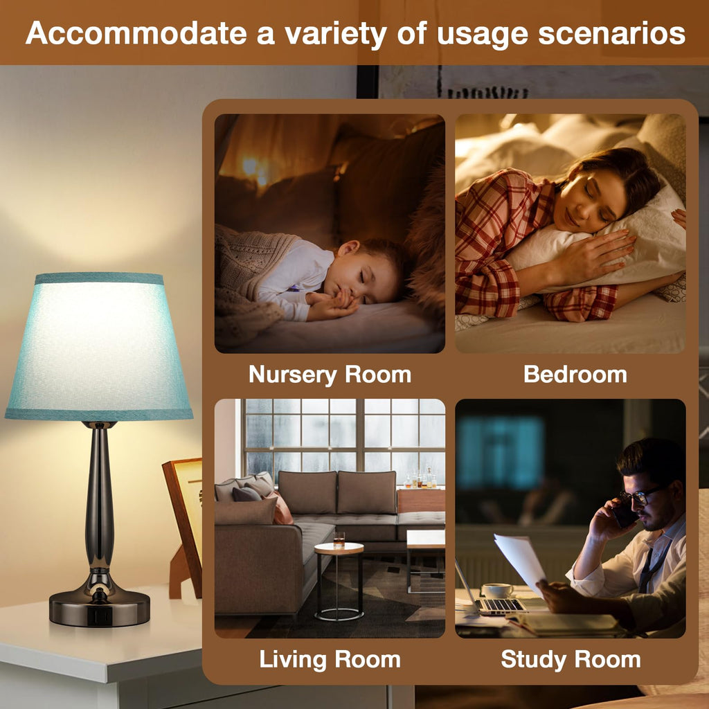 Touch Bedside Lamp with USB C Port, 3 Way Dimmable Turquoise Blue U8994