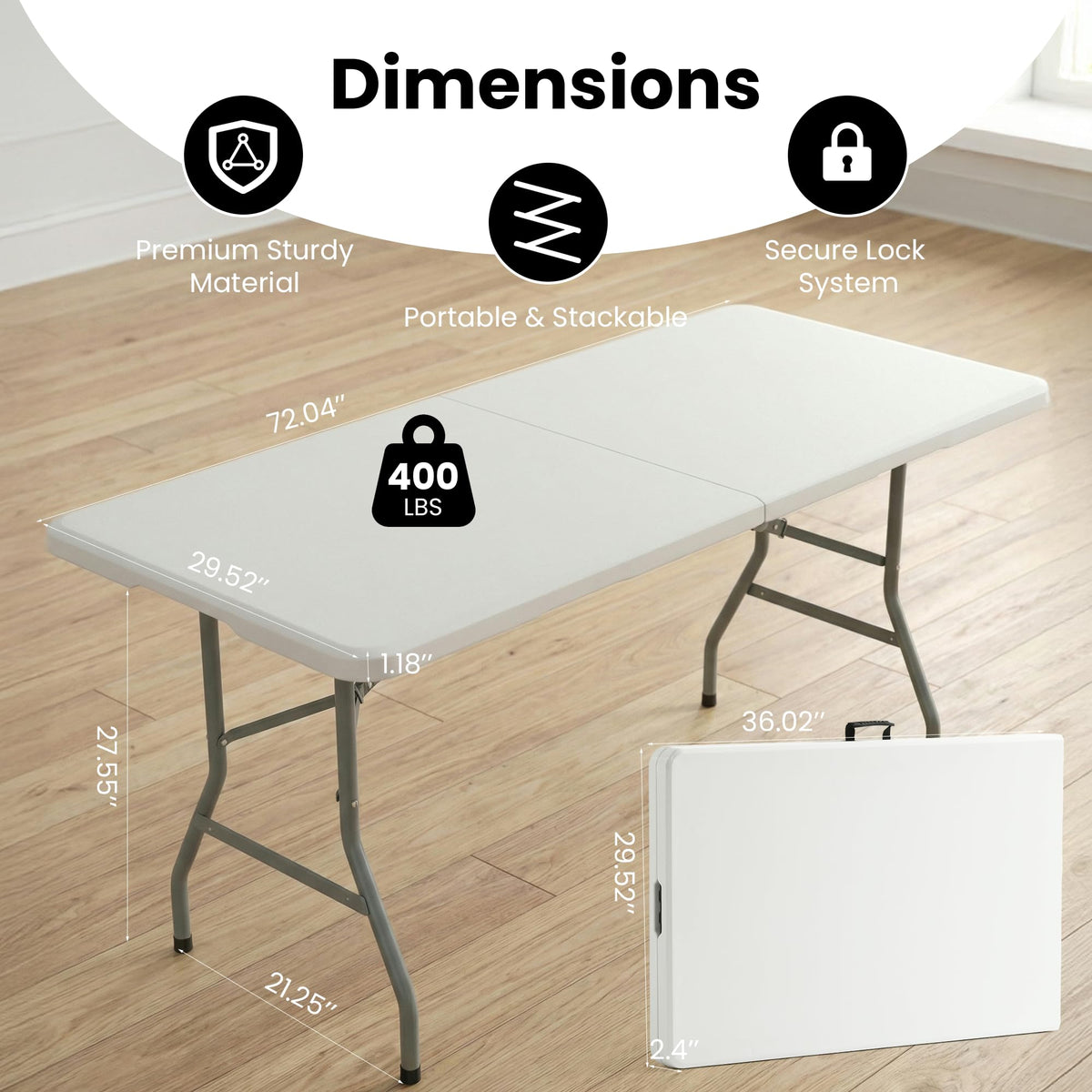 6 Foot Foldable Table with Handle & Steel Legs M878812