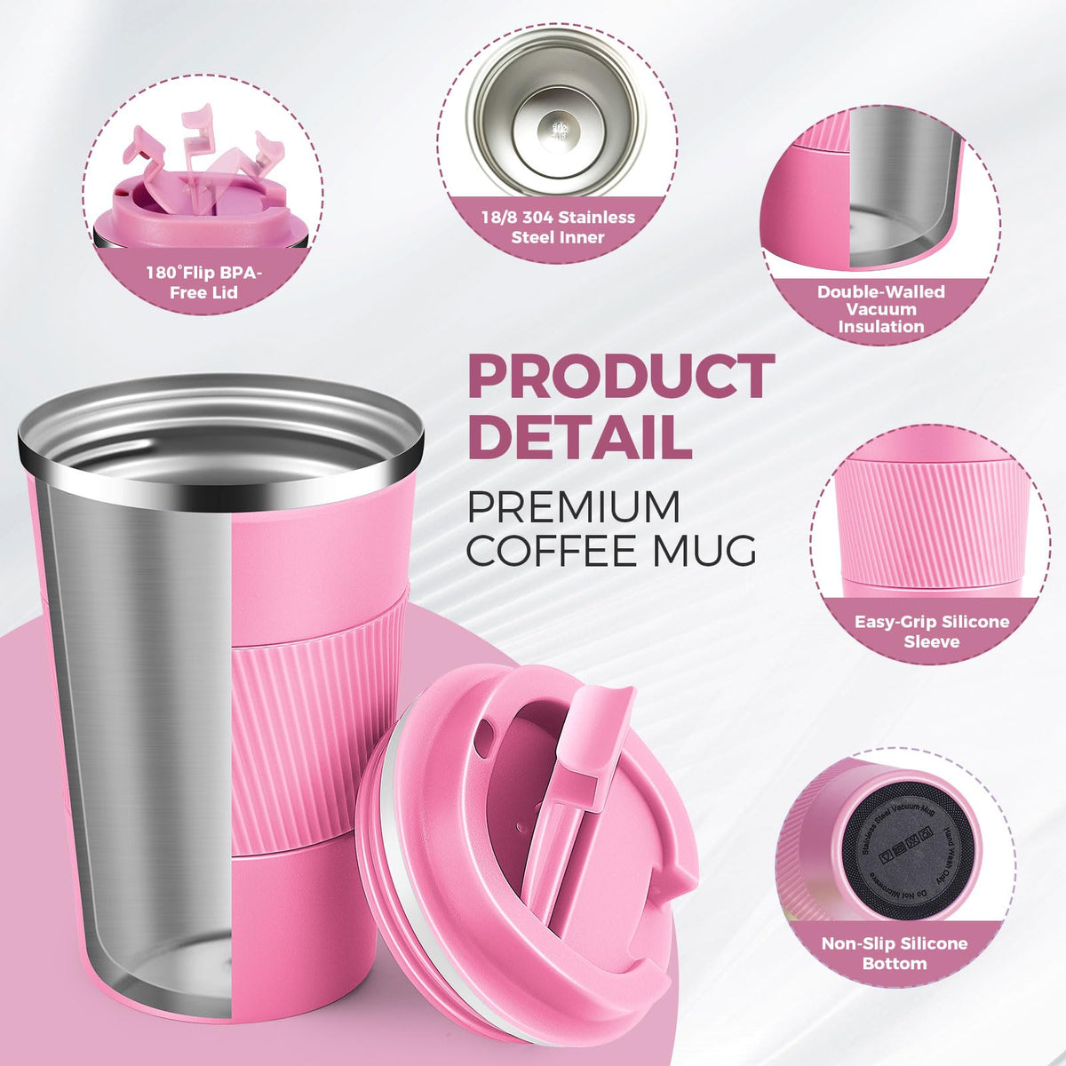 13 oz Stainless Steel Insulated Travel Coffee Mug 2 Pack Y546184