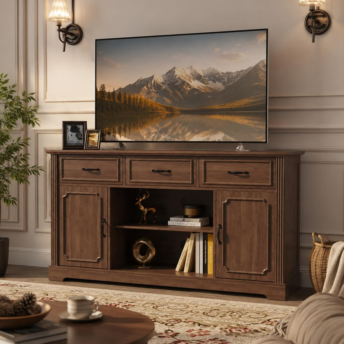 Mid Century Wood TV Stand with 3 Drawers H3584