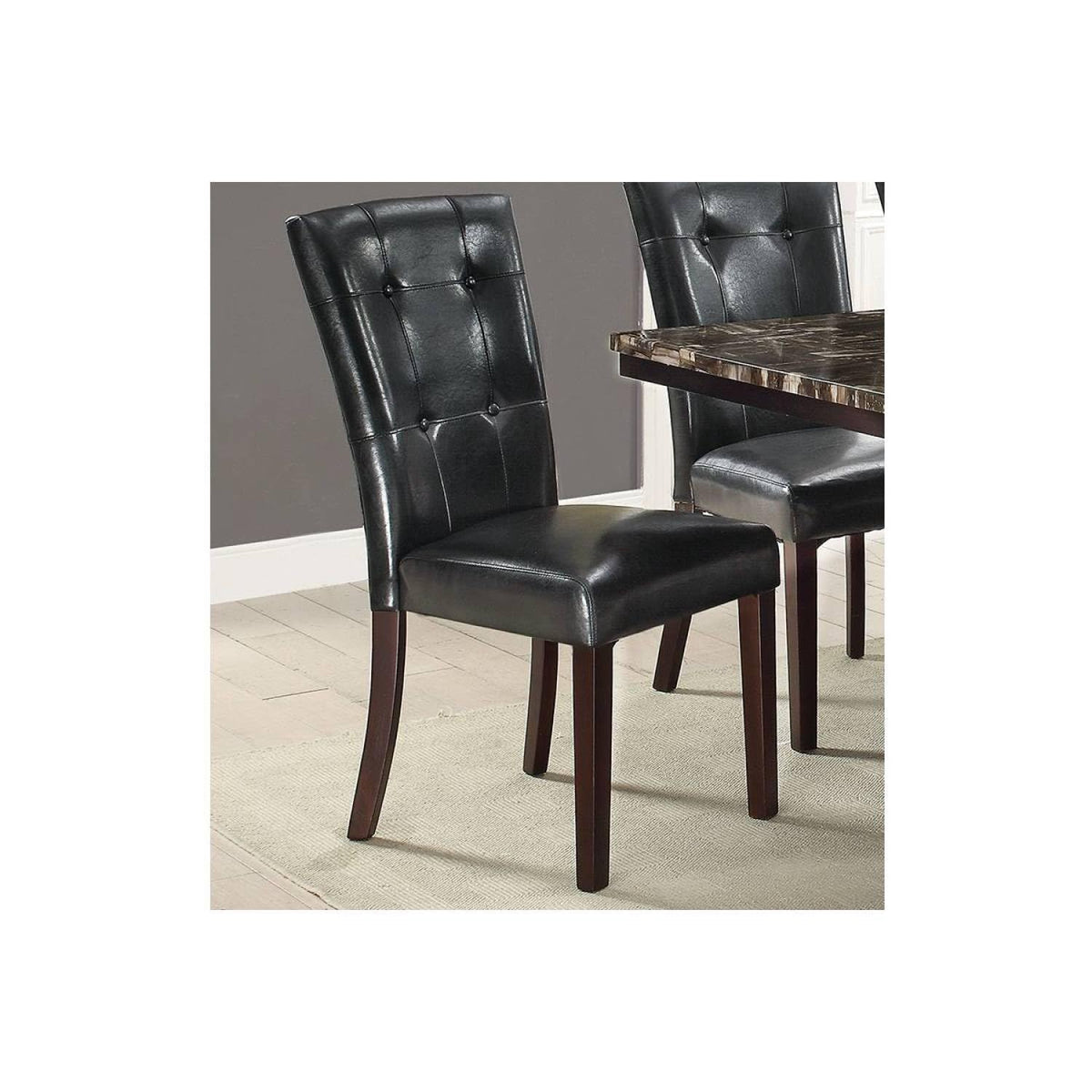 Black Faux Leather Tufted Parson Chairs Set of 2 J8048