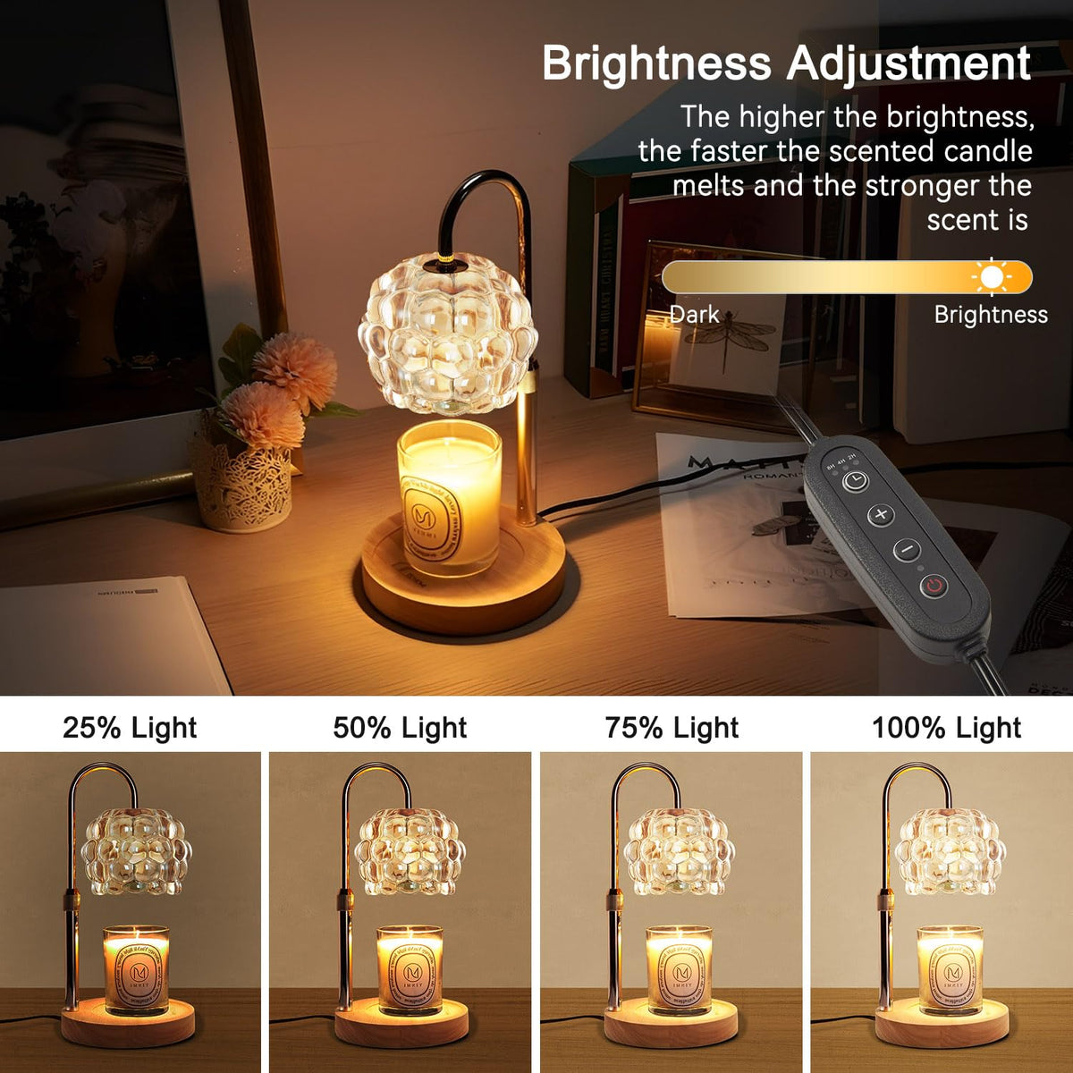 Candle Warmer Lamp with Timer Adjustable Height Dimmer Vintage Glass H640
