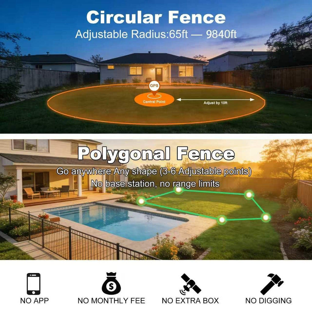 Wireless GPS Dog Fence Collar, 65–9,840 ft Radius, IPX7 Waterproof A8660