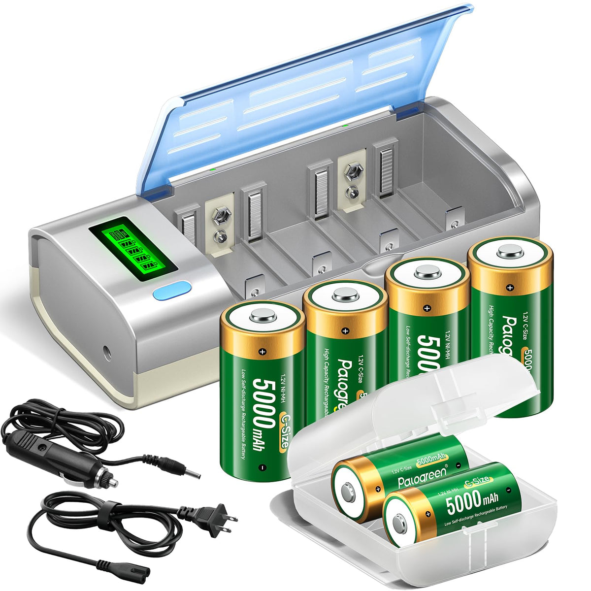 Rechargeable C Batteries with Charger, 6-Pack 1.2V NiMH 5000mAh R365992