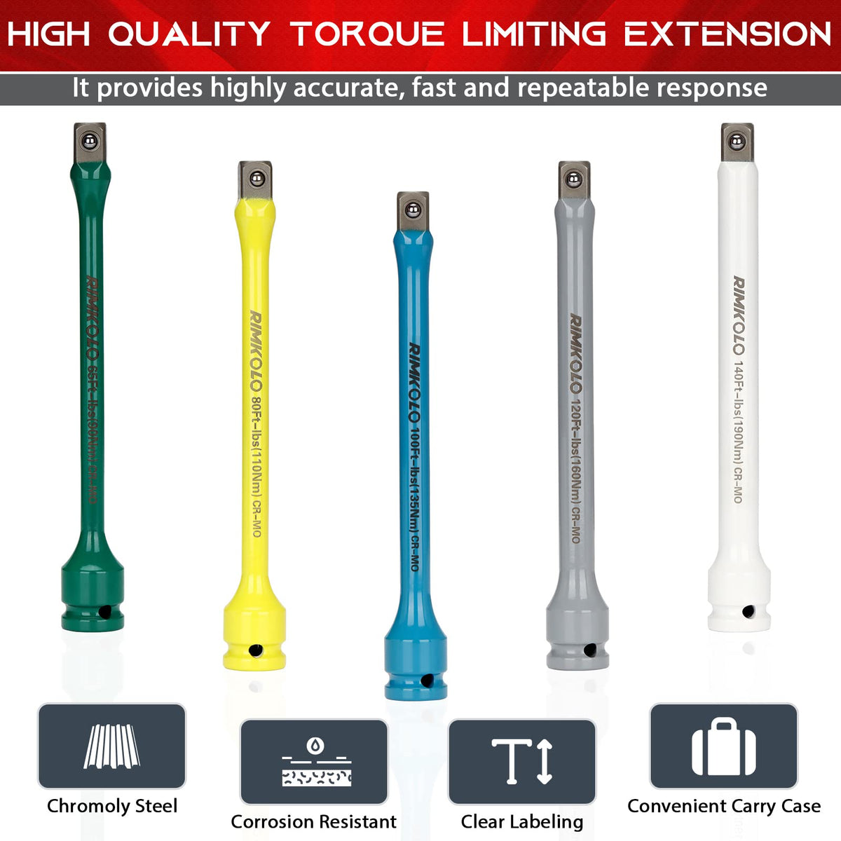 1/2" Drive 5-Piece Impact Torque Limiting Extension Bar Set F1637