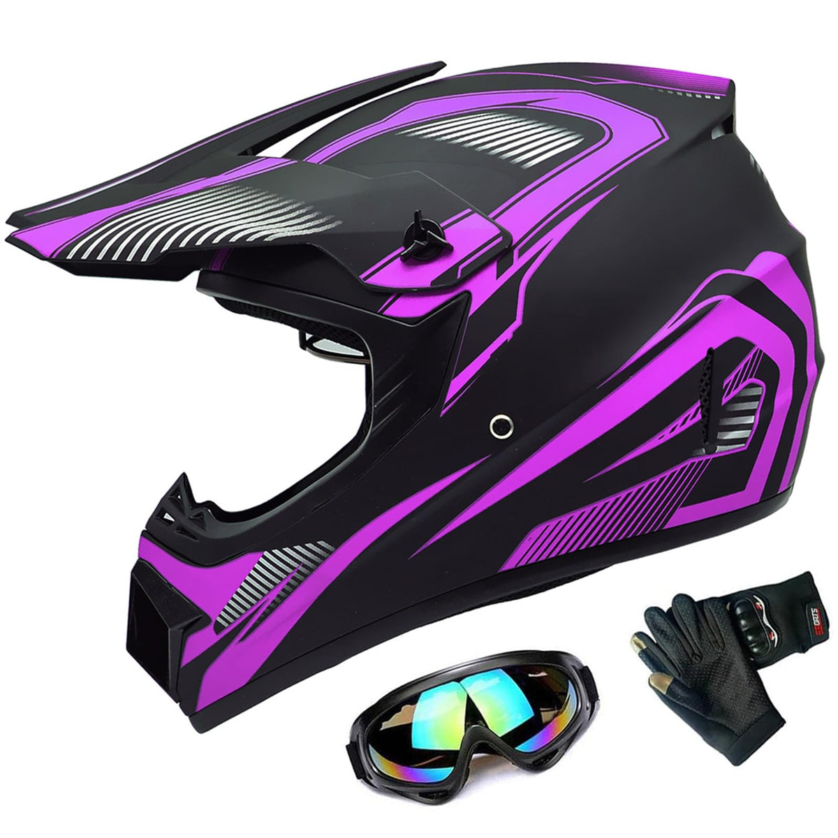 Adult Off-Road ATV Motocross Helmets with Goggles Gloves C369