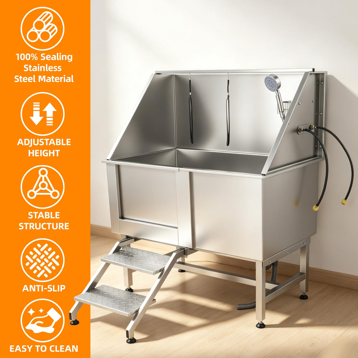304 Stainless Steel Dog Washing Station with Stairs and 2 Drawers F998963