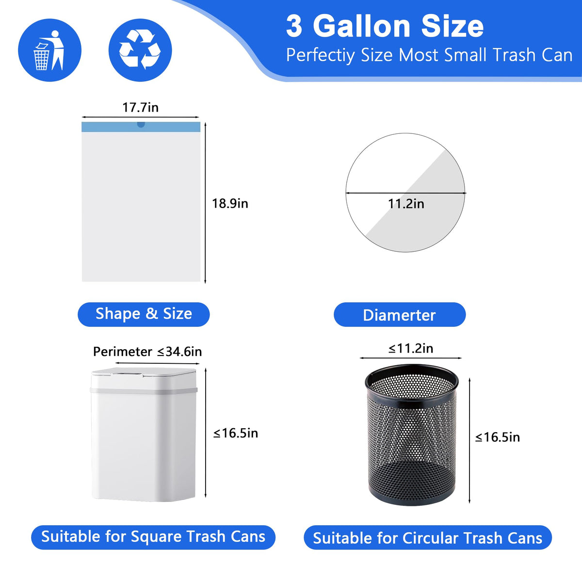 3 Gallon 360 Count 1.2 Mil Drawstring White Plastic Trash Bags G300311