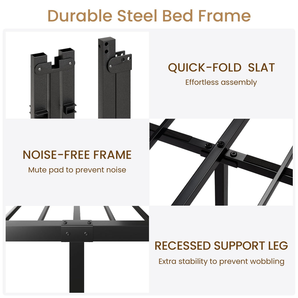 Queen Metal Bed Frame with Victorian Headboard and Footboard Black C619