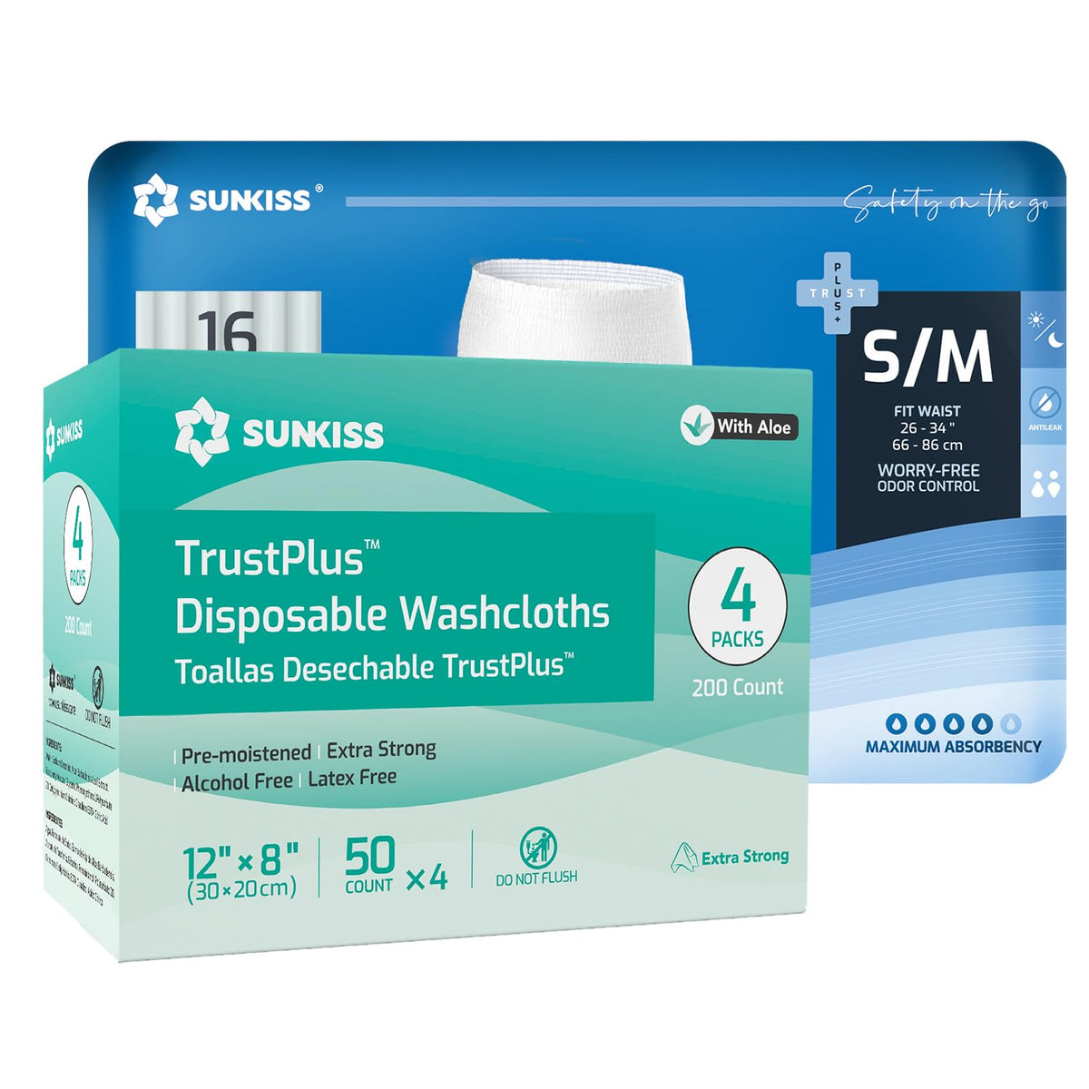 Incontinence Disposable Underwear Small/Medium 16 Count & Wet Wipes 200 Count M197345