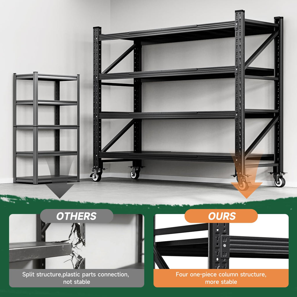 Heavy Duty 4 Tier Metal Storage Shelves with Wheels A266