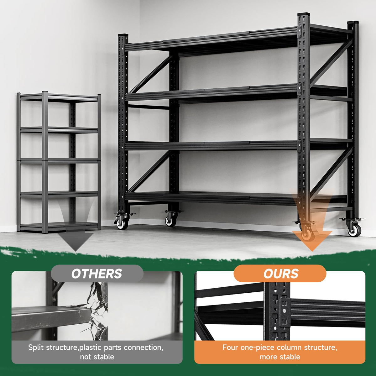 Heavy Duty 4 Tier Metal Storage Shelves with Wheels A266