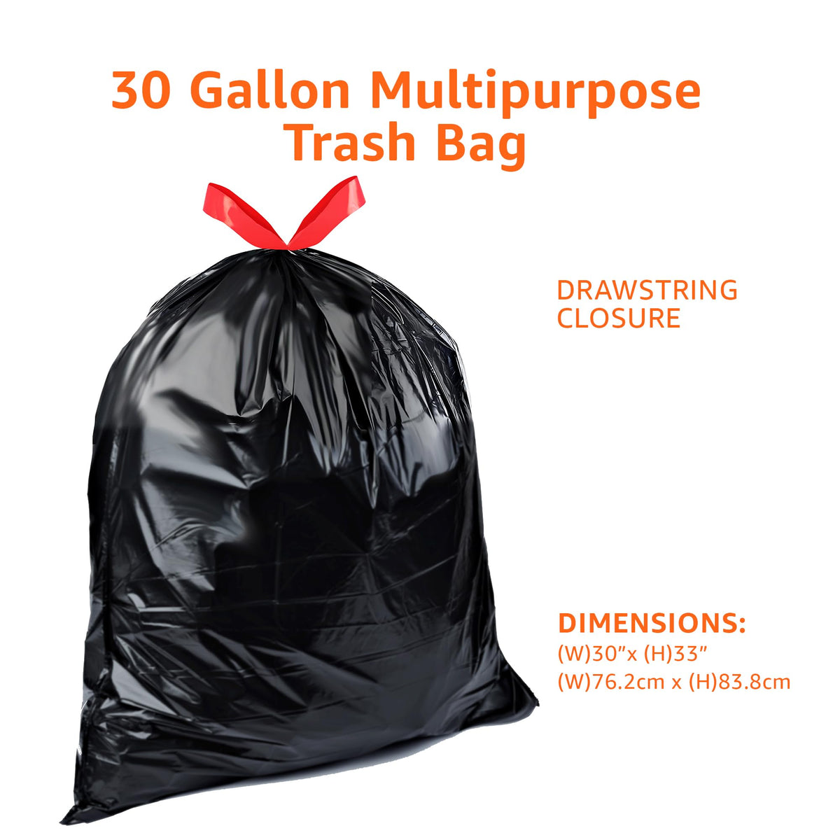 Multipurpose Drawstring Trash Bags, 30 Gallon, Tear Resistant, 50 Count C347