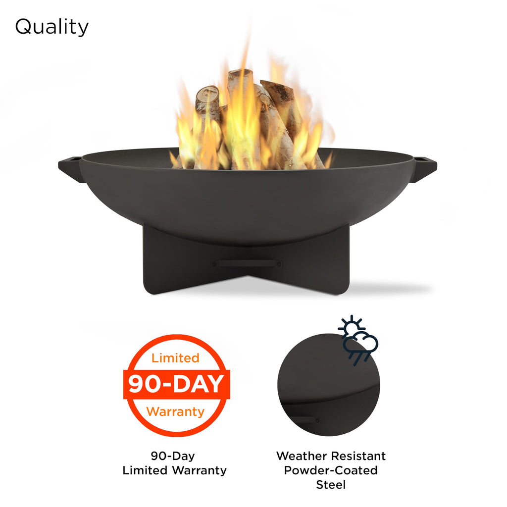 36” Round Wood Burning Steel Fire Pit with Spark Screen, Poker, Log Grate and Storage Cover Y869130