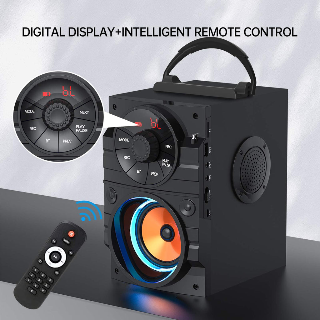 Portable Big Bluetooth Speakers with Light, Wireless with Subwoofer, FM Radio, LED Lights, EQ, Booming Bass, Bluetooth 4.2 Stereo Loud Outdoor/Indoor Retro, for Home, Camping, Travel, Black Y564