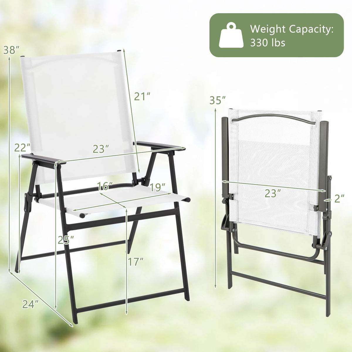 White Set of 2 Folding Patio Chairs with Metal Frame I182