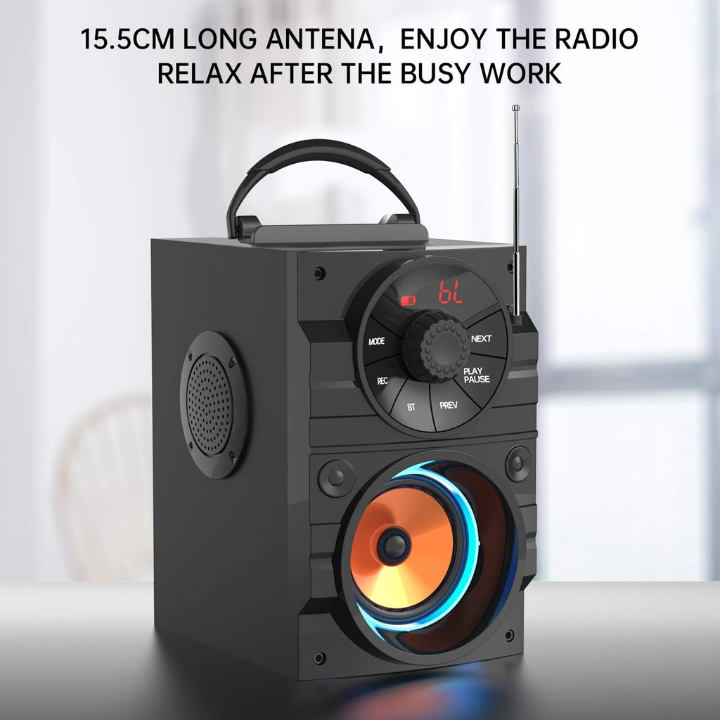 Portable Big Bluetooth Speakers with Light, Wireless with Subwoofer, FM Radio, LED Lights, EQ, Booming Bass, Bluetooth 4.2 Stereo Loud Outdoor/Indoor Retro, for Home, Camping, Travel, Black Y564