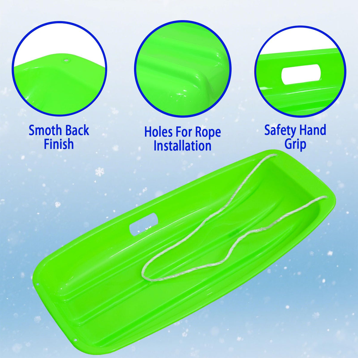 Plastic Toboggan Snow Sled with Pull Rope & Handles 35 Inch Q258