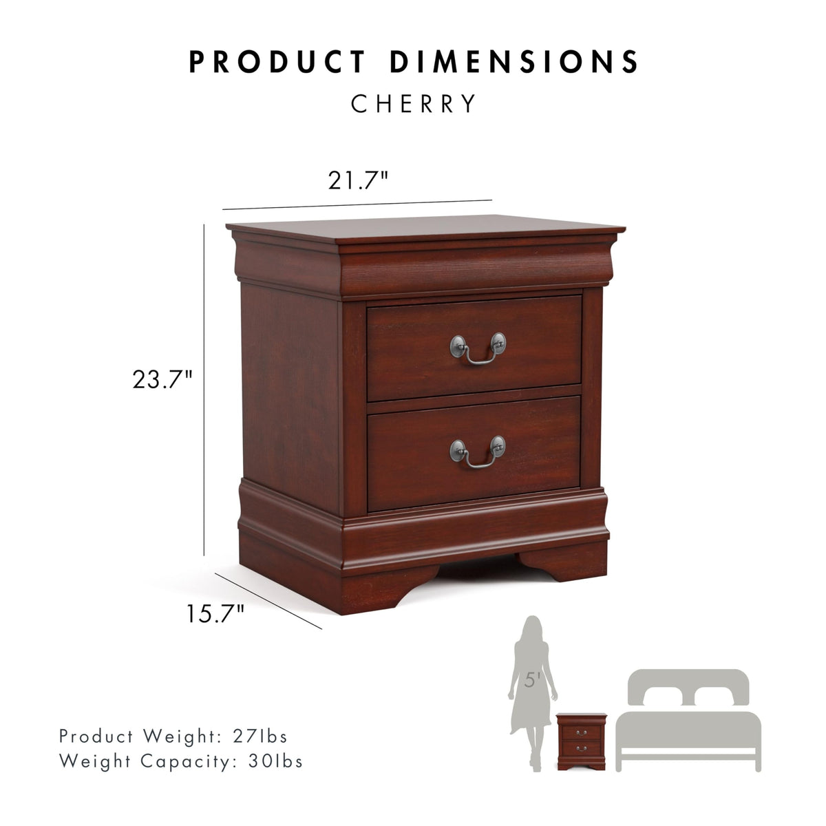 Solid Wood Nightstand with Drawers and Antique Nickle Handles Q41476
