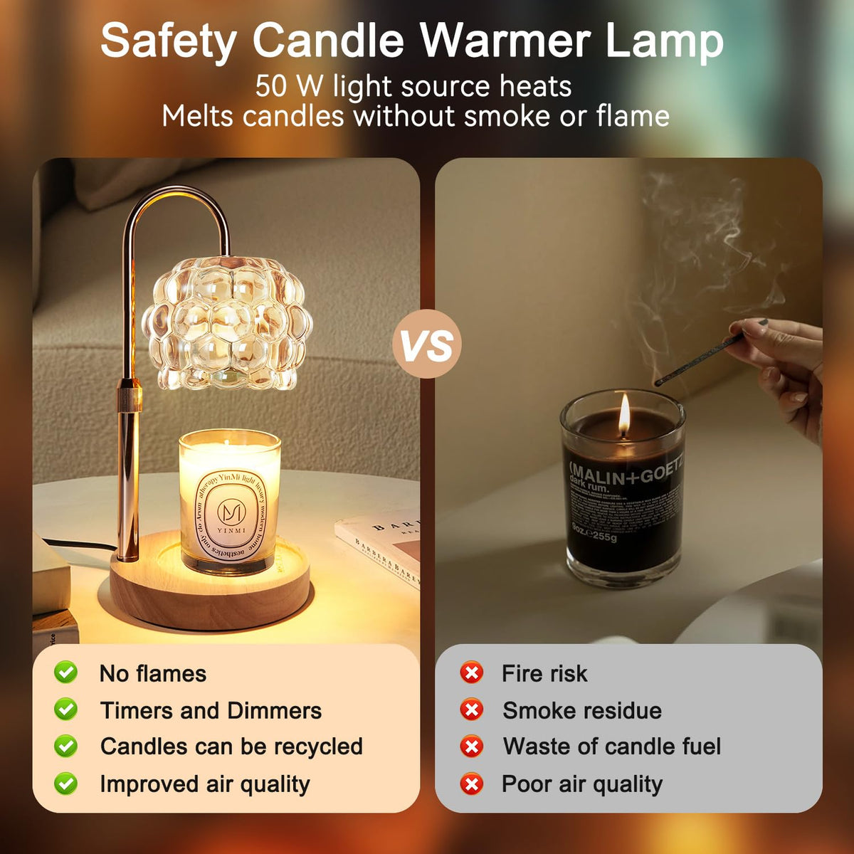 Candle Warmer Lamp with Timer Adjustable Height Dimmer Vintage Glass H640