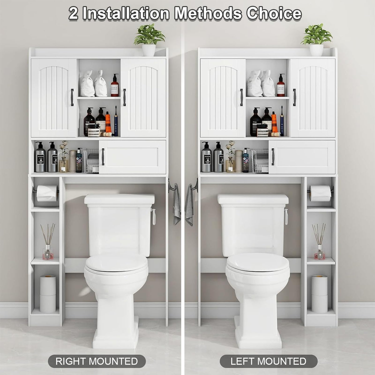 Over The Toilet Cabinet with 2 Barn Doors & Sliding Door, White Z1229