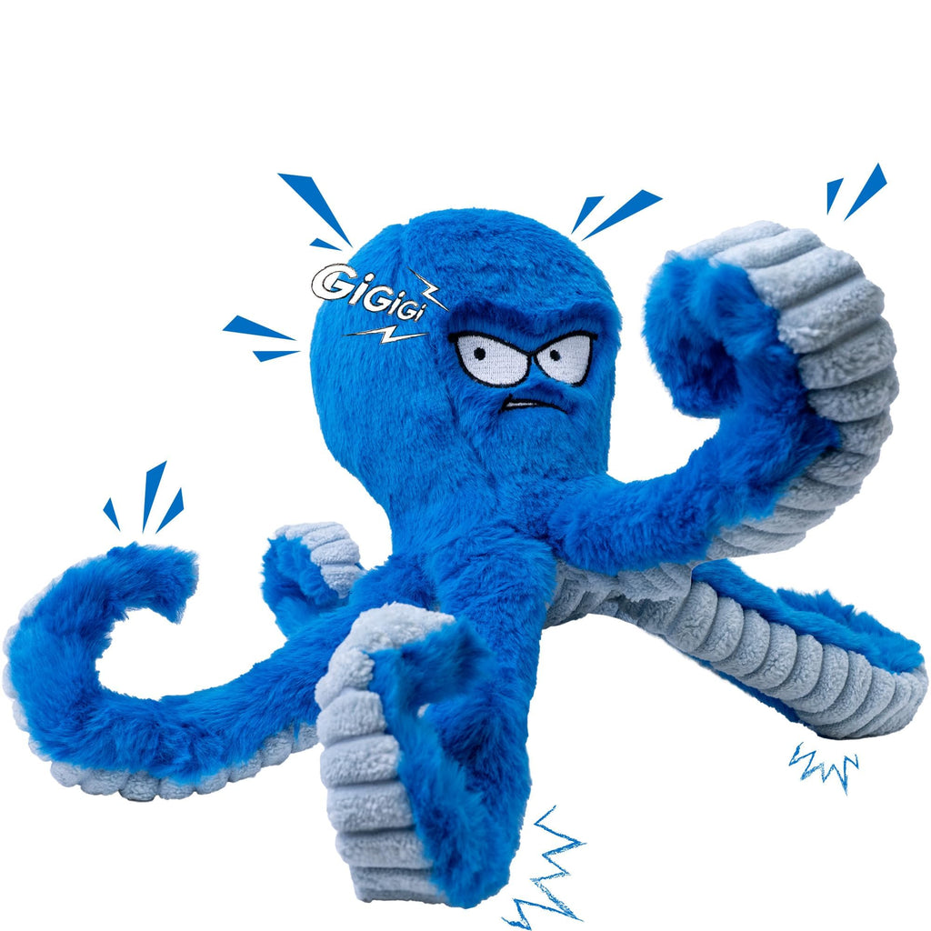 Stuffed Squeaky Crinkle Blue Octopus Dog Toy N9704