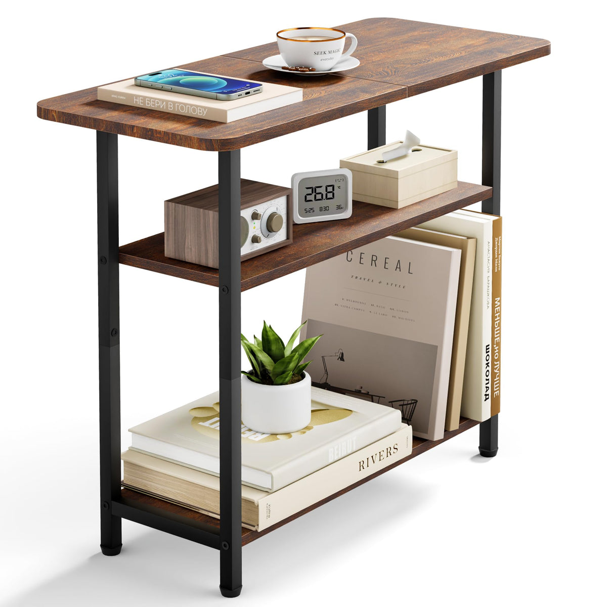 3-Tier Side Table with Storage Tabletop A618