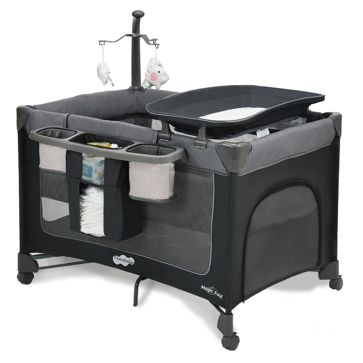 Grey Foldable Playard with Bassinet and Changing Table L544