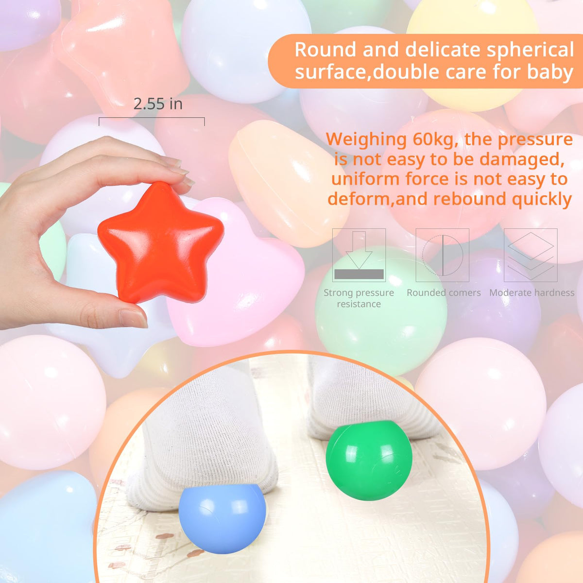 Pack of 100 200 500 BPA Free Non-Toxic Crush Proof Play Balls U493