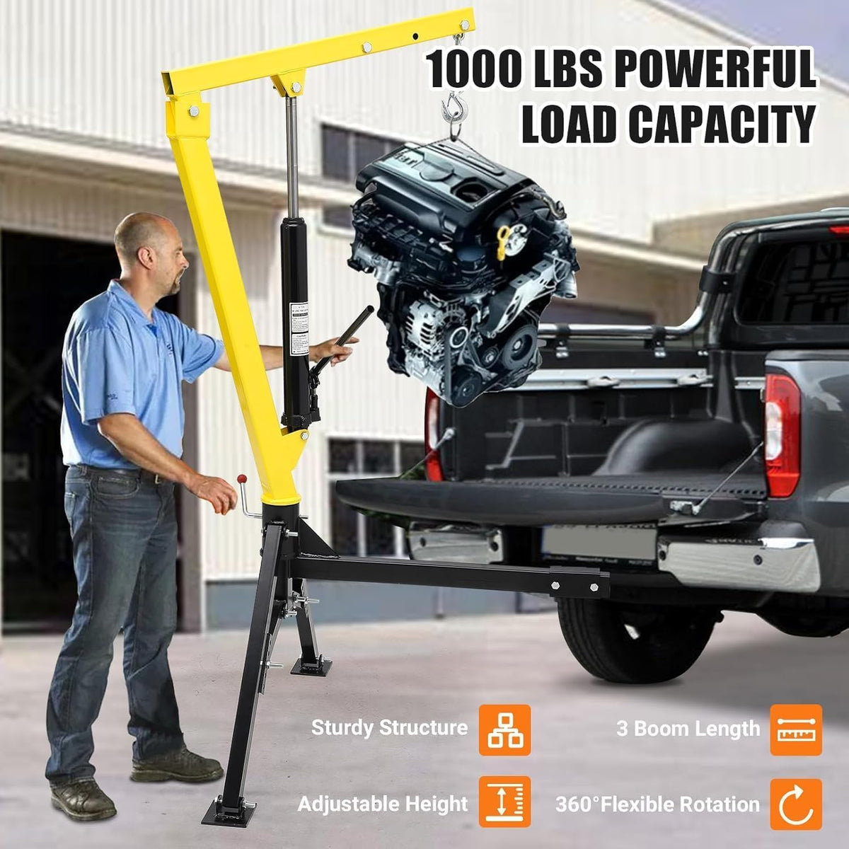 Hydraulic Pickup Crane, 1000 Lbs Lifting Capacity, 360° Swivel H556147