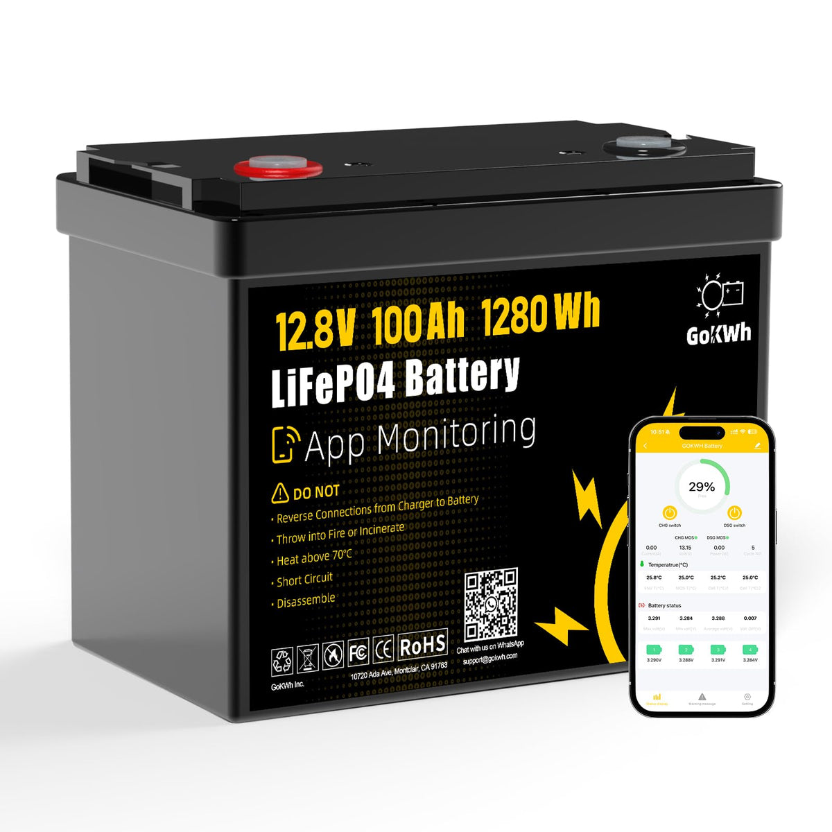 12V 100Ah LiFePO4 Lithium Battery F7444