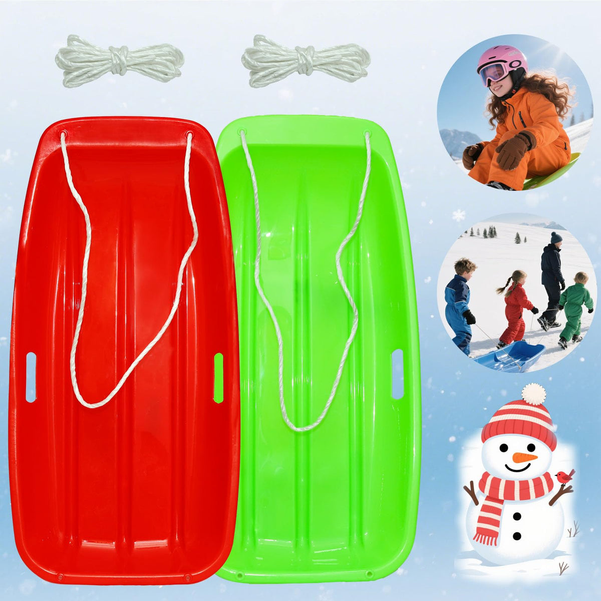 Plastic Toboggan Snow Sled with Pull Rope & Handles 35 Inch Q258